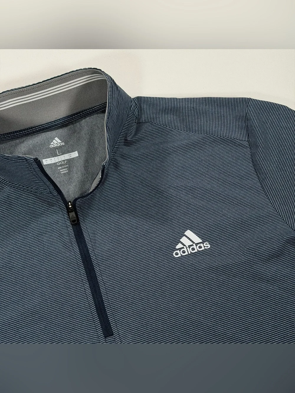 Adidas Golf Pullover Mens Large 1/4 Zip Blue Gray Micro Striped Jacket Pockets